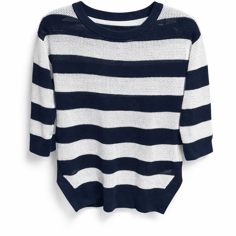 Tribal Striped Knit Sweater XS Blue White Lightweight 3/4 Sleeve